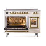 ILVE UNI486NMPAWG Nostalgie II Noblesse 48 inch Induction Range (Triple Glass Door, Antique White, Brass)