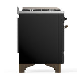 ILVE UM48FSNR3BKBLP Majestic III 48 inch Dual Fuel Range with 5 Black Brass Burners, Griddle and French Top, Dual Function Burner up to 25,000 BTU (Liquid Propane, Triple Glass Door, Glossy Black, Burnished)