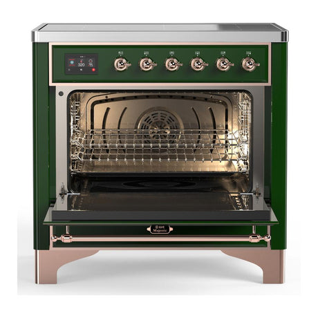 ILVE UMIB36NR3EGP Majestic III 36 inch Induction Range with 6 Elements, 3.5 cu. ft. Total Oven Capacity (Triple Glass Door, Emerald Green, Copper)