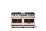 60"W.Dual Fuel Range (Finish: Blush, Trim: Polished Chrome, Fuel: Propane)