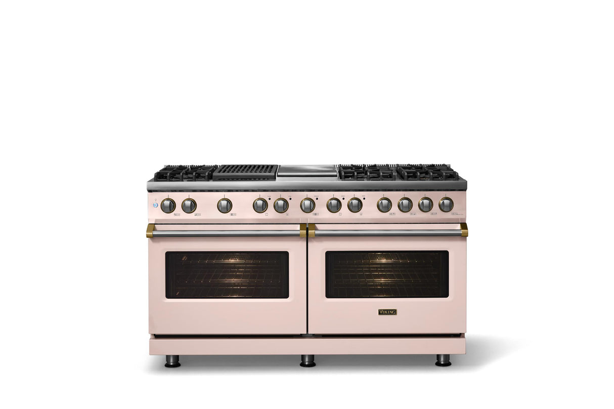 60"W.Dual Fuel Range (Finish: Blush, Trim: Brushed Brass, Fuel: Propane)