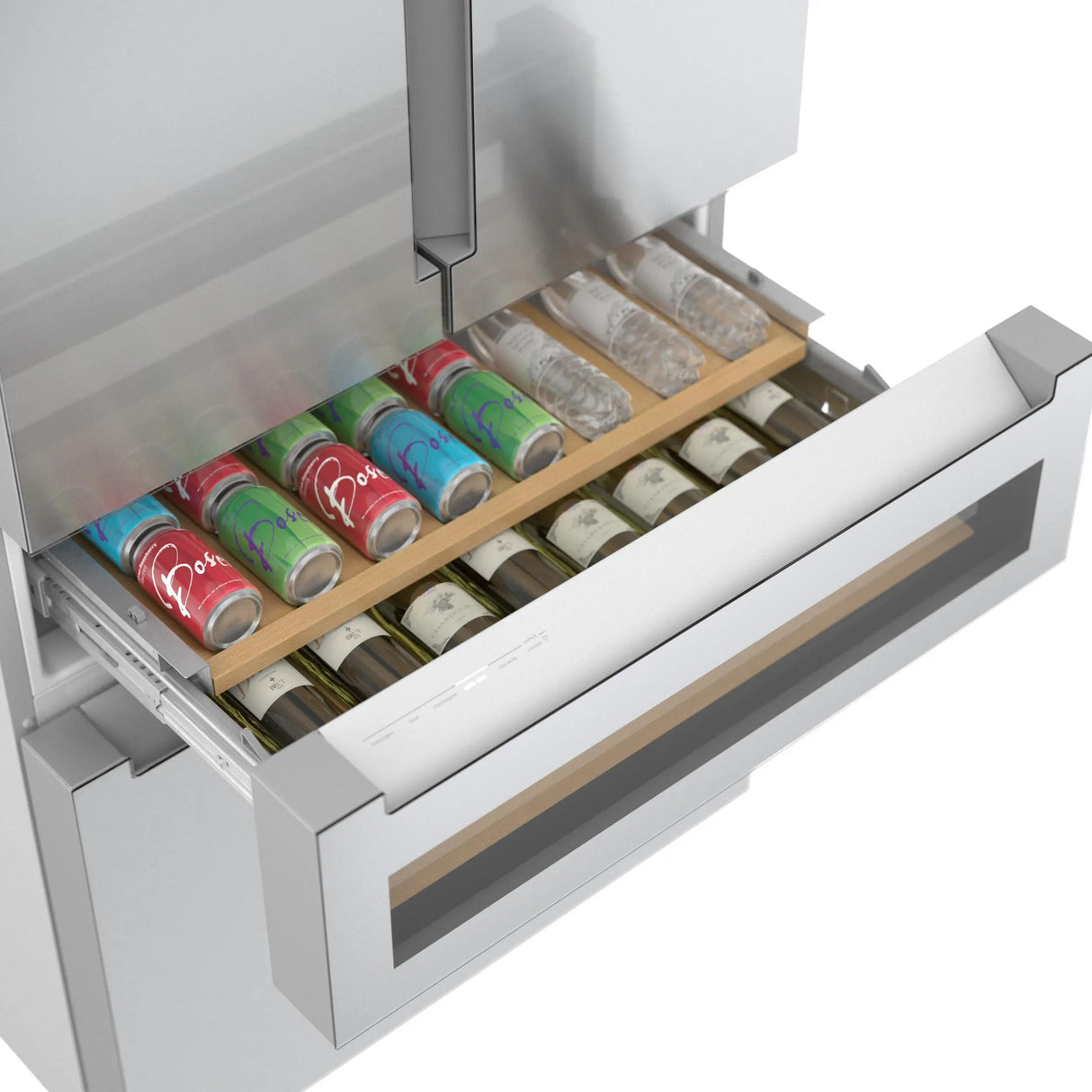 800 Series French Door Bottom Mount Refrigerator, Glass door 36" Stainless Steel