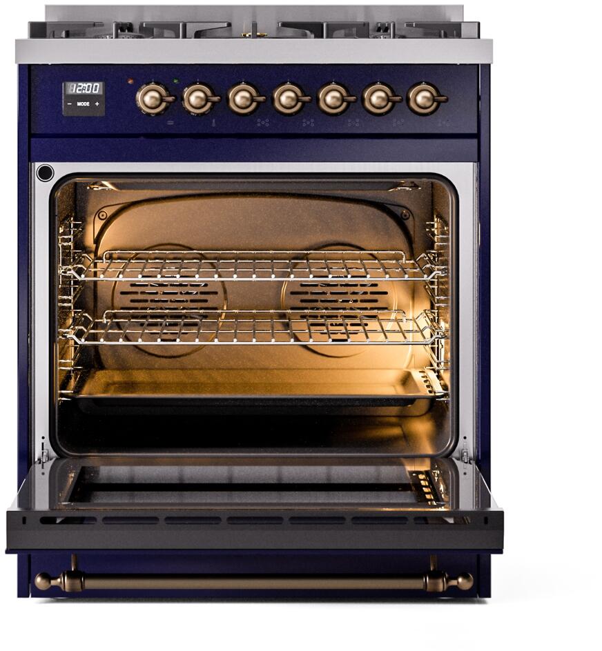 Nostalgie II 30 Inch Dual Fuel Liquid Propane Freestanding Range in Blue with Bronze Trim