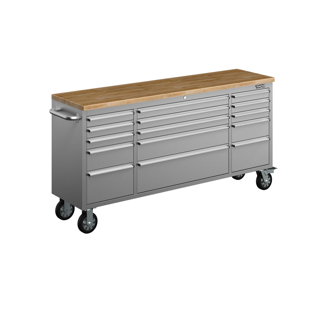 72" Inch 15-drawer Mobile Workbench In Stainless Steel