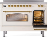 Nostalgie II 48 Inch Electric Freestanding Range in Antique White with Brass Trim