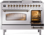 Nostalgie II 48 Inch Dual Fuel Liquid Propane Freestanding Range in Stainless Steel with Bronze Trim
