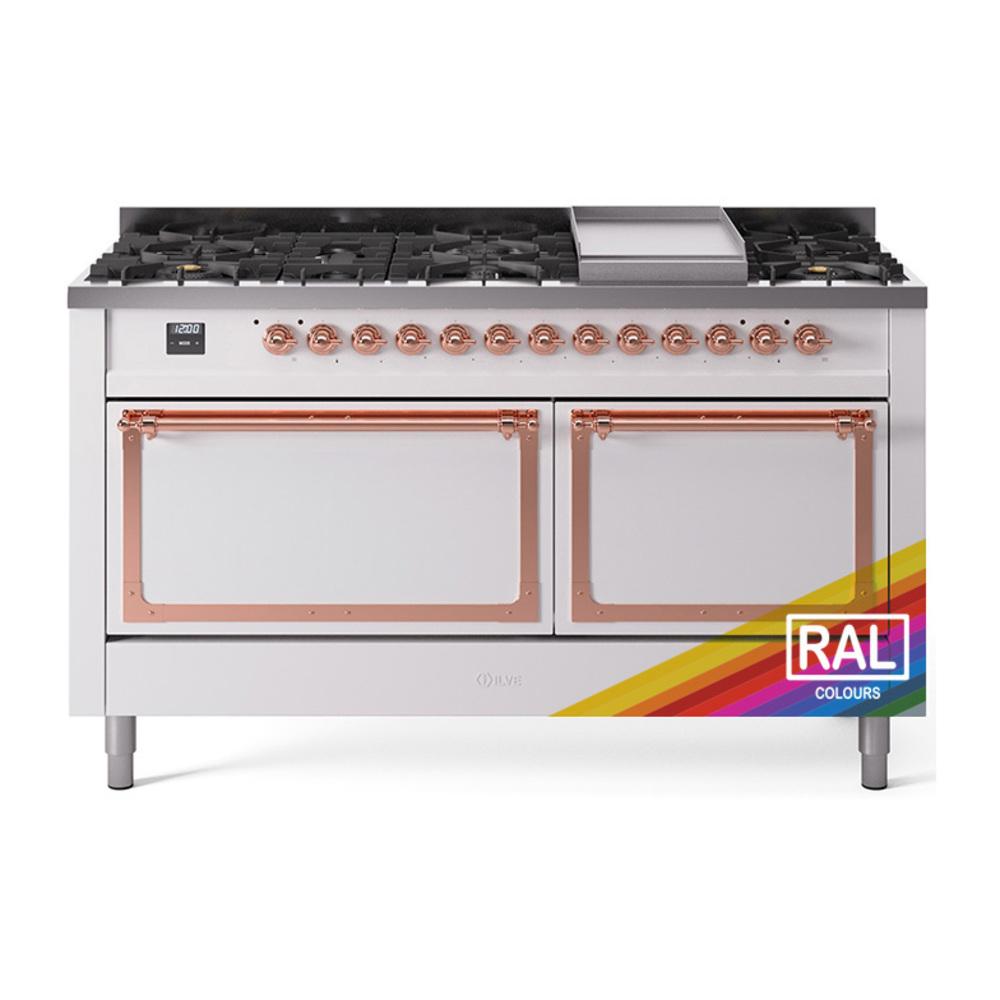 ILVE UN60FQNMPRAPLP Nostalgie II Noblesse 60 inch Dual Fuel Range (9 Sealed Burners + Griddle, Liquid Propane, Solid Door, RAL, Copper)