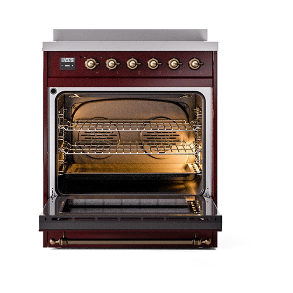 ILVE UNI304NMPBUB Nostalgie II Noblesse 30 inch Induction Range (Triple Glass Door, Burgundy, Burnished)
