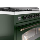 Nostalgie II 48 Inch Dual Fuel Liquid Propane Freestanding Range in Emerald Green with Bronze Trim