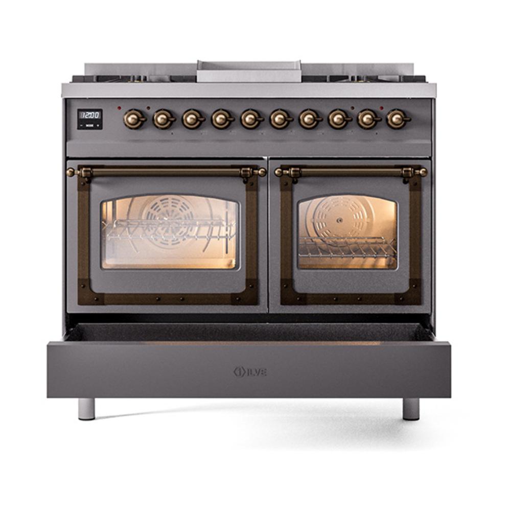 ILVE UND40FNMPMGB Nostalgie II Noblesse 40 inch Dual Fuel Range (Natural Gas, Triple Glass Door, Graphite Matte, Burnished)