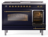 Nostalgie II 48 Inch Dual Fuel Natural Gas Freestanding Range in Blue with Brass Trim