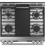 Café™ 30" Smart Slide-In, Front-Control, Dual-Fuel Range in Platinum Glass