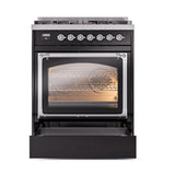ILVE UN30NMPBKC Nostalgie II Noblesse 30 inch Dual Fuel Range (Natural Gas, Triple Glass Door, Glossy Black, Chrome)