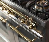 Nostalgie 48 Inch Dual Fuel Natural Gas Freestanding Range in Stainless Steel with Brass Trim