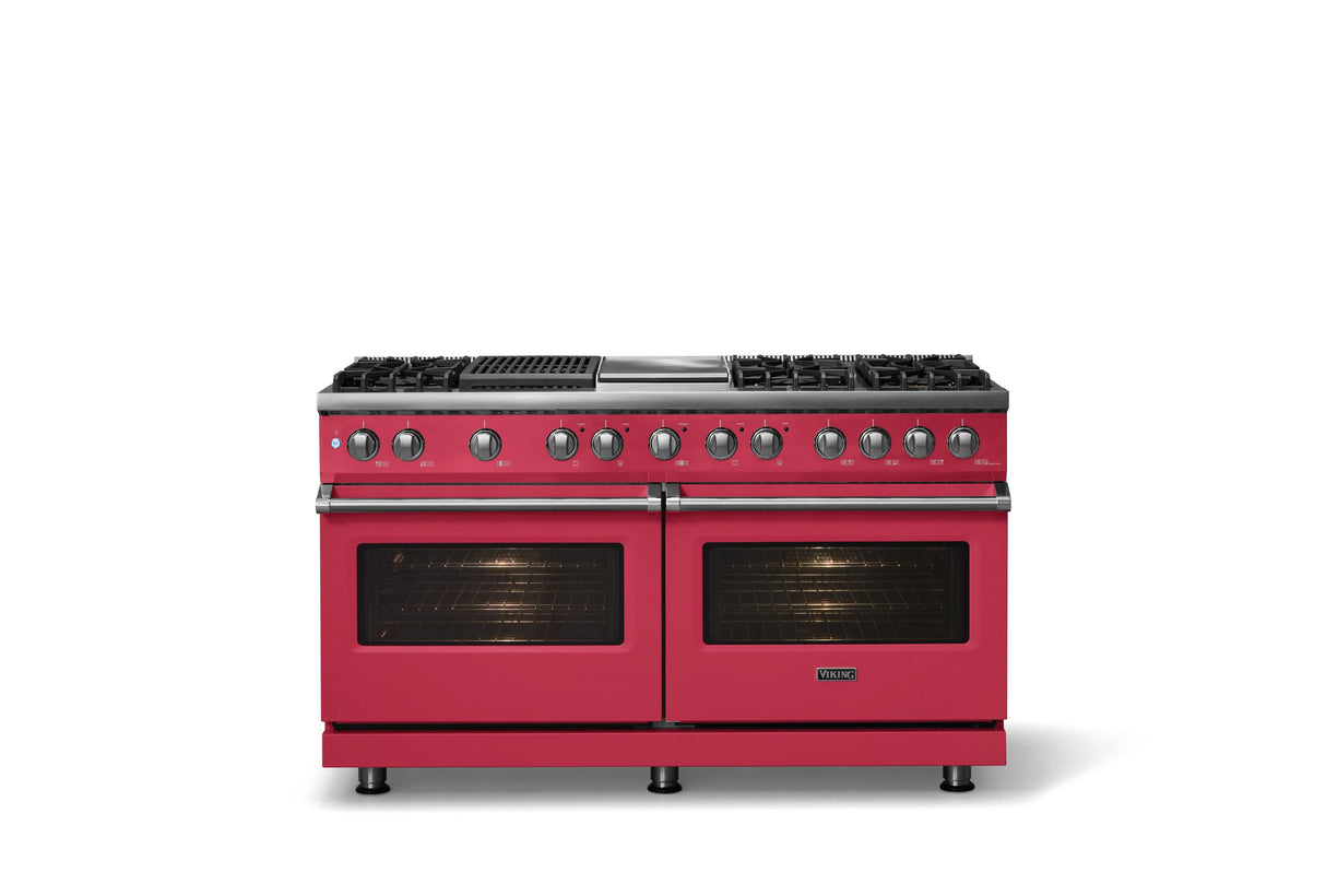 60"W.Dual Fuel Range (Finish: Valentine, Trim: Polished Chrome, Fuel: Natural Gas)