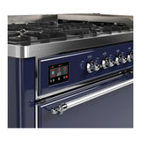 ILVE UM60FQNR3MBC Majestic III 60 inch Dual Fuel Range with 9 Burners and Griddle, Dual Function Burner up to 25,000 BTU (Natural Gas, Solid Door, Midnight Blue, Chrome)