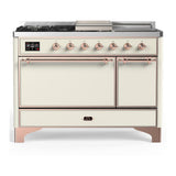 ILVE UM48FSQNR3AWP Majestic III 48 inch Dual Fuel Range with 5 Black Brass Burners, Griddle and French Top, Dual Function Burner up to 25,000 BTU (Natural Gas, Solid Door, Antique White, Copper)