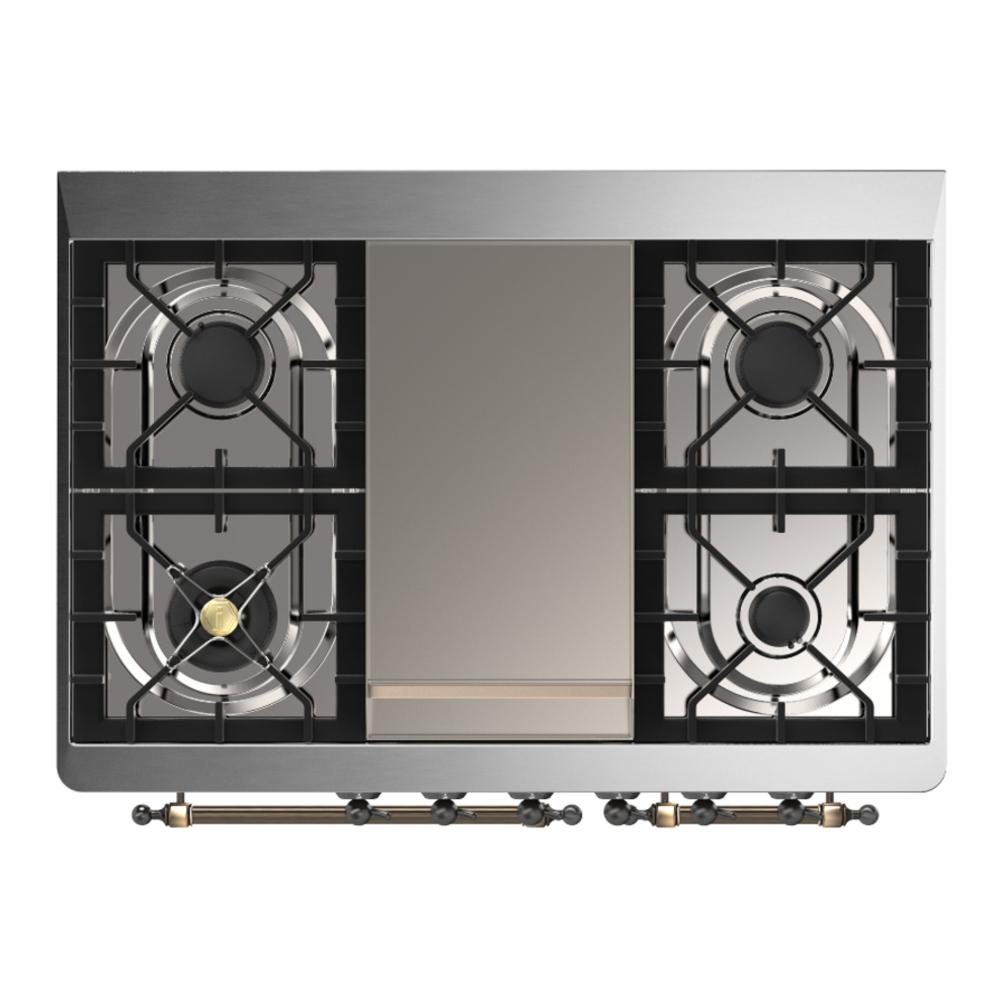 ILVE UMD40FNR3BGBLP Majestic III 40 inch Dual Fuel Range with 6 Burners and Griddle, Dual Function Burner up to 25,000 BTU (Liquid Propane, Triple Glass Door, Blue Grey, Burnished)