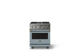 30"W. Open Burner Gas Range (Finish: November Sky, Trim: Brushed Brass, Fuel: Natural Gas)