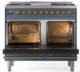 Nostalgie II 40 Inch Dual Fuel Liquid Propane Freestanding Range in Blue Grey with Brass Trim