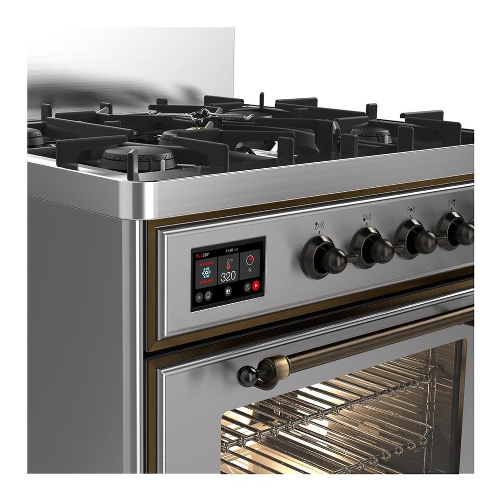 ILVE UM30NR3SSBLP Majestic III 30 inch Dual Fuel Range with 5 Black Brass Burners, Dual Function Burner up to 25,000 BTU (Liquid Propane, Triple Glass Door, Stainless Steel, Burnished)