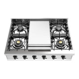 ILVE UHCP36FNSSBLP Nostalgie II 36 inch Built-In Gas Rangetop with 6 Burners and Griddle, in Stainless Steel (Liquid Propane, Burnished)