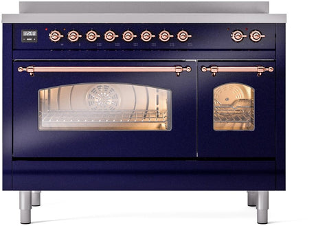 Nostalgie II 48 Inch Electric Freestanding Range in Blue with Copper Trim