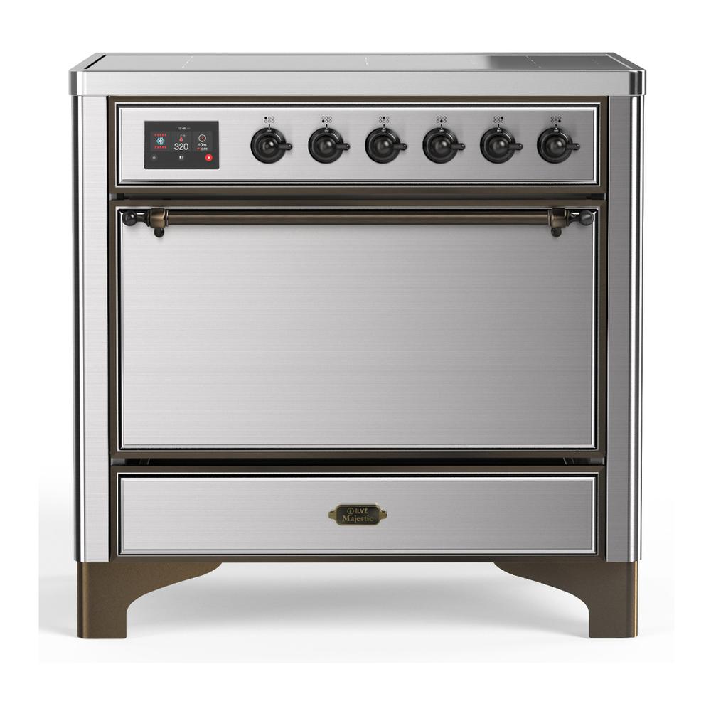 ILVE UMIB36QNR3SSB Majestic III 36 inch Induction Range with 6 Elements, 3.5 cu. ft. Total Oven Capacity (Solid Door, Stainless Steel, Burnished)