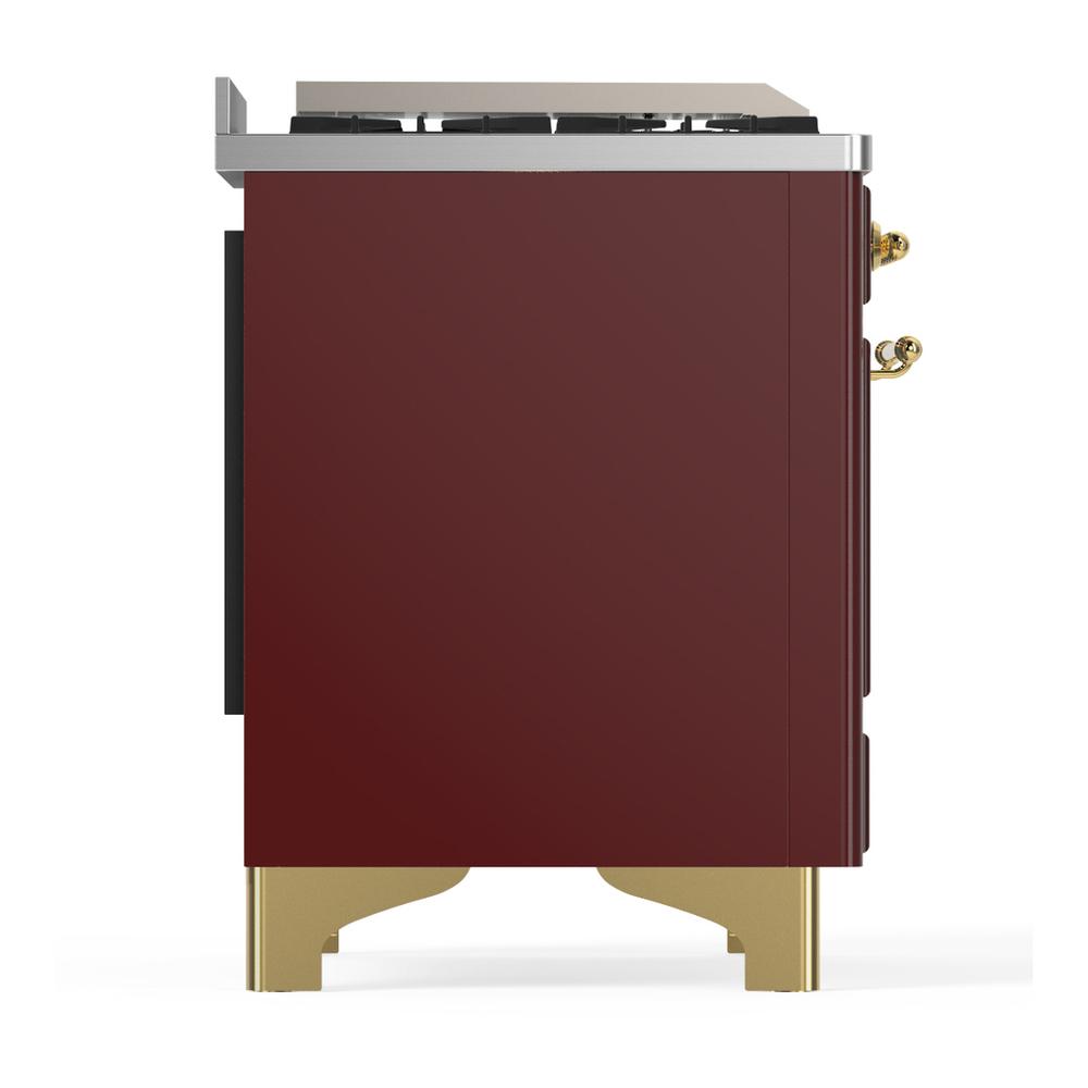 ILVE UM36FQNR3BUGLP Majestic III 36 inch Dual Fuel Range with 6 Black Brass Burners and Griddle, Dual Function Burner up to 25,000 BTU (Solid Door, Burgundy, Brass, Liquid Propane)