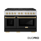 ZLINE Autograph Edition 48 in. 6.7 cu. ft. Paramount Gas Range with 8 Burner DuoPro? Cooktop and Dual Ovens with Black Matte Doors and Champagne Bronze Accents (PSGRZ-BLM-48-CB)