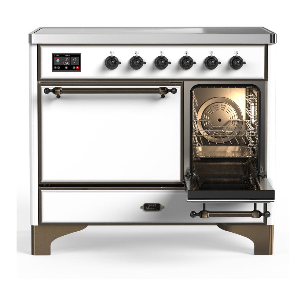 ILVE UMDIB40QNR3WHB Majestic III 40 inch Induction Range with 6 Elements, 3.82 cu. ft. Total Oven Capacity (Solid Door, White, Burnished)