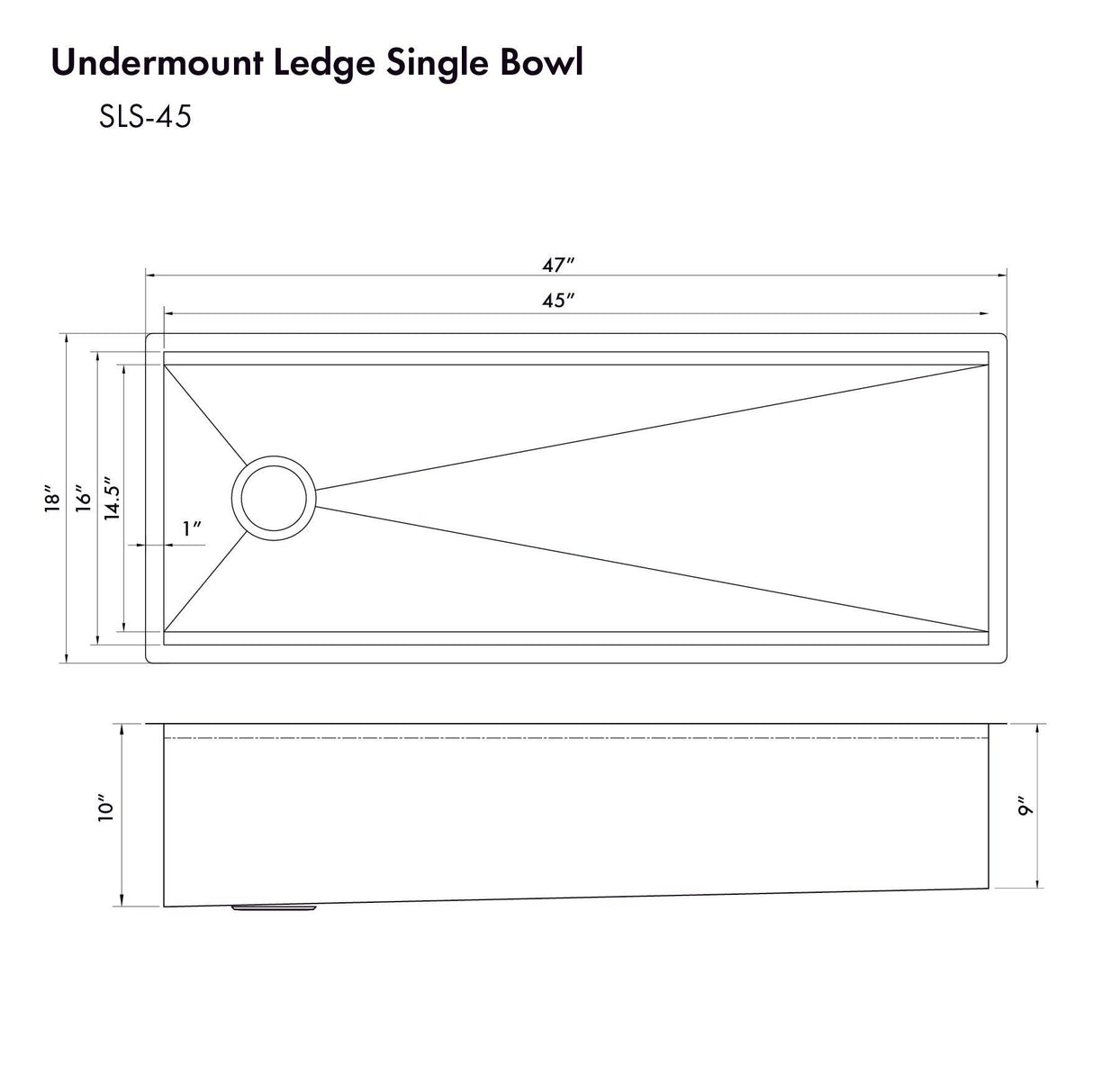 ZLINE 45 in. Garmisch Undermount Single Bowl Stainless Steel Kitchen Sink with Bottom Grid and Accessories (SLS-45)
