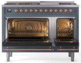 Nostalgie II 48 Inch Dual Fuel Natural Gas Freestanding Range in Blue Grey with Copper Trim