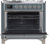 Majestic II 36 Inch Dual Fuel Natural Gas Freestanding Range in Blue Grey with Chrome Trim