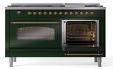 Nostalgie II 60 Inch Dual Fuel Natural Gas Freestanding Range in Emerald Green with Brass Trim