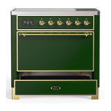 ILVE UMIB36QNR3EGG Majestic III 36 inch Induction Range with 6 Elements, 3.5 cu. ft. Total Oven Capacity (Solid Door, Emerald Green, Brass)