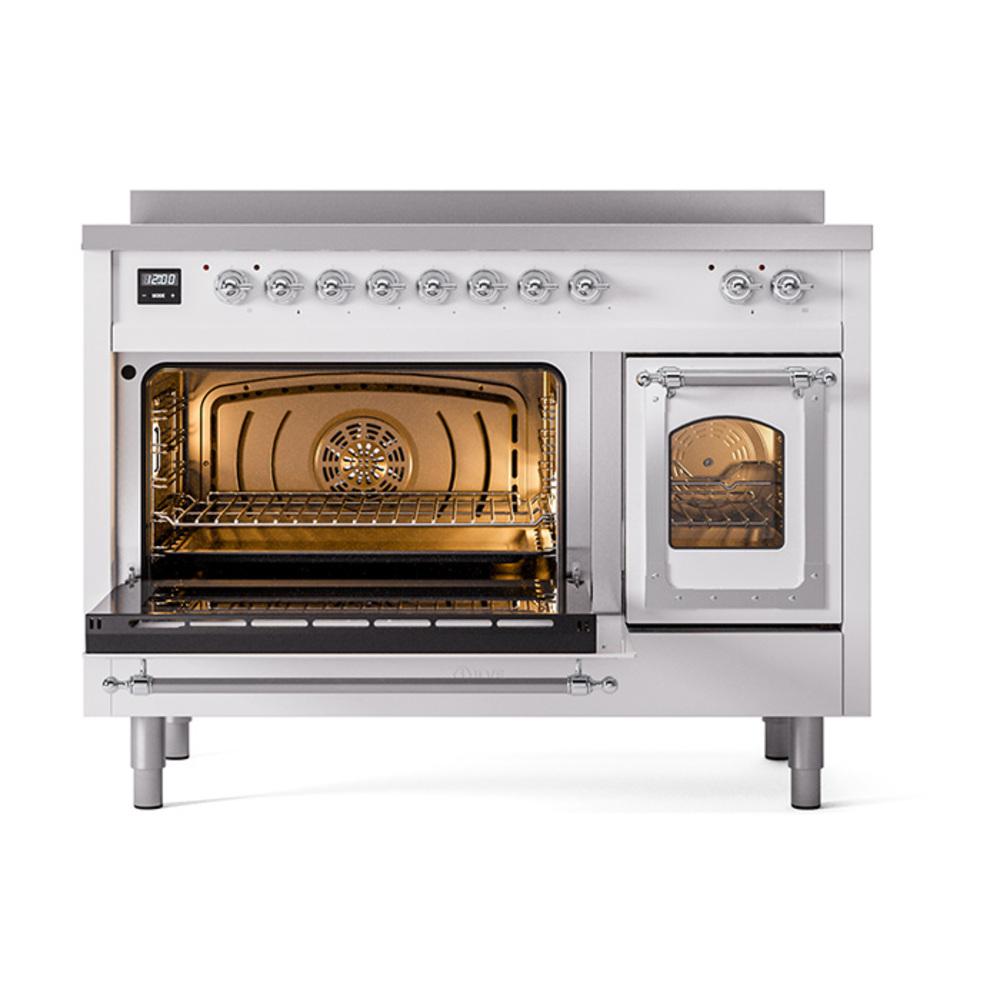 ILVE UNI486NMPWHC Nostalgie II Noblesse 48 inch Induction Range (Triple Glass Door, White, Chrome)