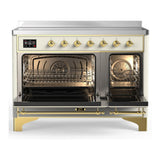 ILVE UMIB48QNR3AWG Majestic III 48 inch Induction Range with 6 Elements, 5.02 cu. ft. Total Oven Capacity (Solid Door, Antique White, Brass)