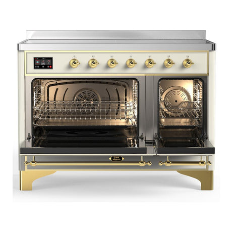 ILVE UMIB48QNR3AWG Majestic III 48 inch Induction Range with 6 Elements, 5.02 cu. ft. Total Oven Capacity (Solid Door, Antique White, Brass)