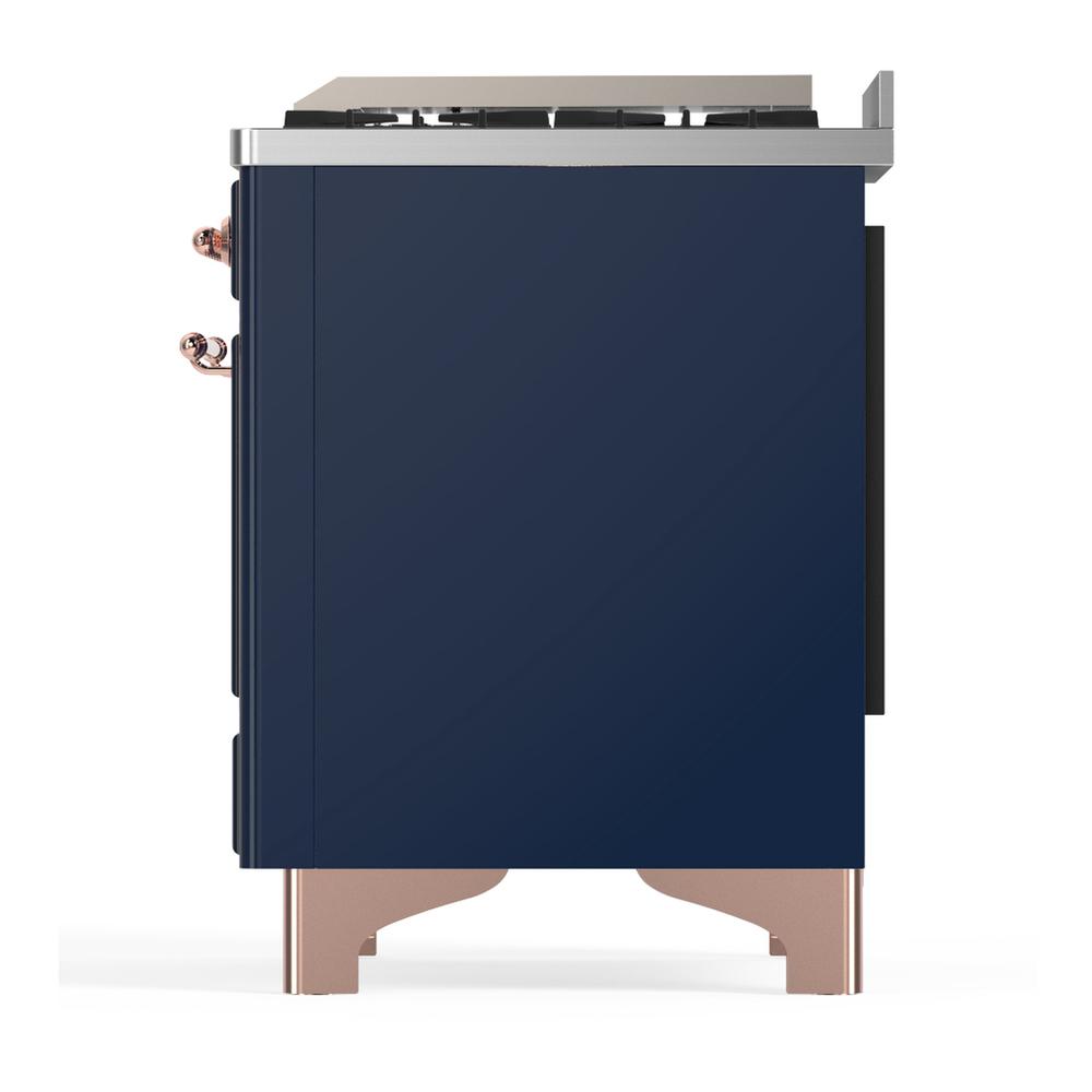 ILVE UM60FSQNR3MBP Majestic III 60 inch Dual Fuel Range with 7 Burners, Griddle and French Top, Dual Function Burner with up to 25,000 BTU (Natural Gas, Solid Door, Midnight Blue, Copper)