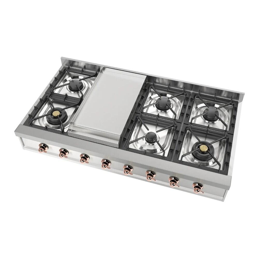 ILVE UHCP48FNSSP Nostalgie II 48 inch Built-In Gas Rangetop with Griddle, in Stainless Steel (Natural Gas, Copper)