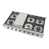 ILVE UHCP48FNSSP Nostalgie II 48 inch Built-In Gas Rangetop with Griddle, in Stainless Steel (Natural Gas, Copper)