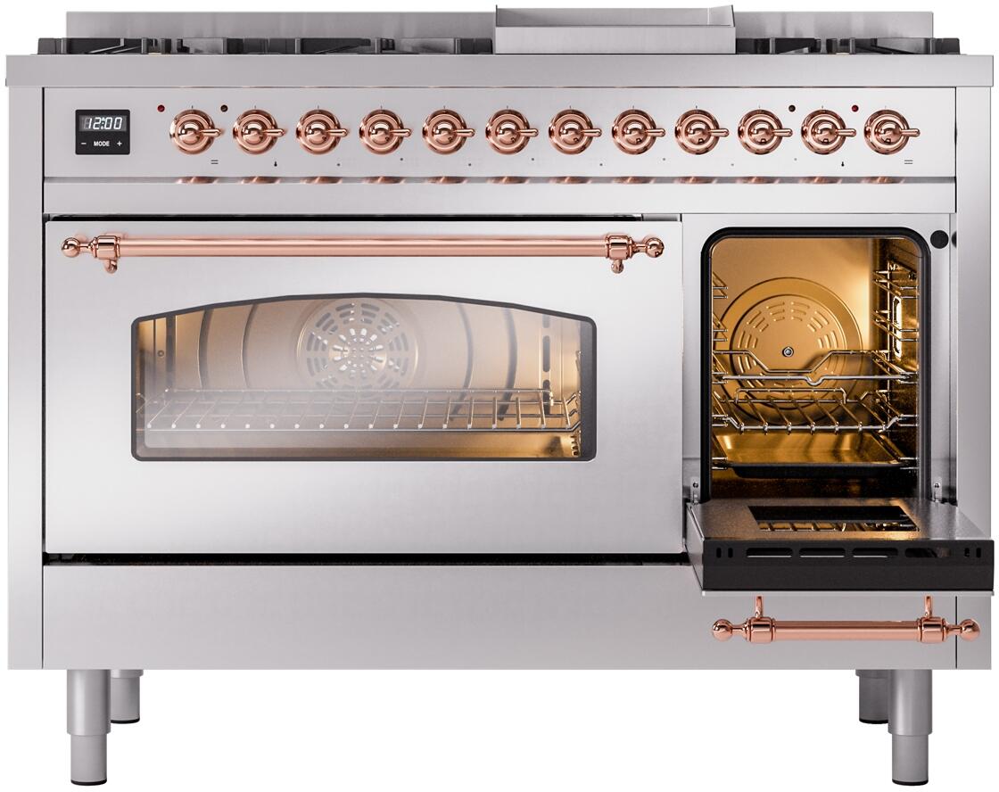 Nostalgie II 48 Inch Dual Fuel Natural Gas Freestanding Range in Stainless Steel with Copper Trim