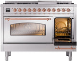 Nostalgie II 48 Inch Dual Fuel Natural Gas Freestanding Range in Stainless Steel with Copper Trim