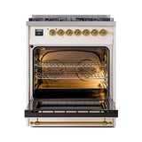 ILVE UN30NMPAWGLP Nostalgie II Noblesse 30 inch Dual Fuel Range (Liquid Propane, Triple Glass Door, Antique White, Brass)