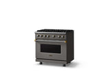36"W. Sealed Burner Gas Range (Burner: 6b, Finish: Damascus Gray, Trim: Brushed Brass, Fuel: Propane)
