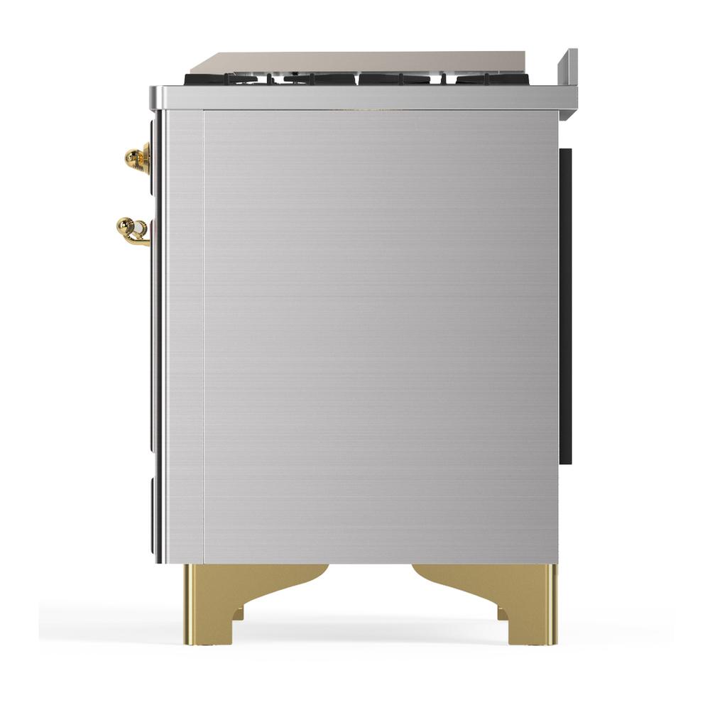 ILVE UM60FNR3SSG Majestic III 60 inch Dual Fuel Range with 9 Burners and Griddle, Dual Function Burner up to 25,000 BTU (Natural Gas, Triple Glass Door, Stainless Steel, Brass)