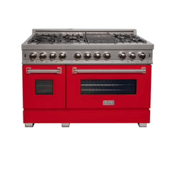 ZLINE 48 in. DuraSnow Stainless Steel 6.0 cu.ft. 7 Gas Burner/Electric Oven Range with Color Door Options (RAS-SN-48) [Color: Red Matte]