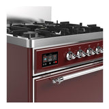 ILVE UM30QNR3BUC Majestic III 30 inch Dual Fuel Range with 5 Black Brass Burners, Dual Function Burner up to 25,000 BTU (Natural Gas, Solid Door, Burgundy, Chrome)