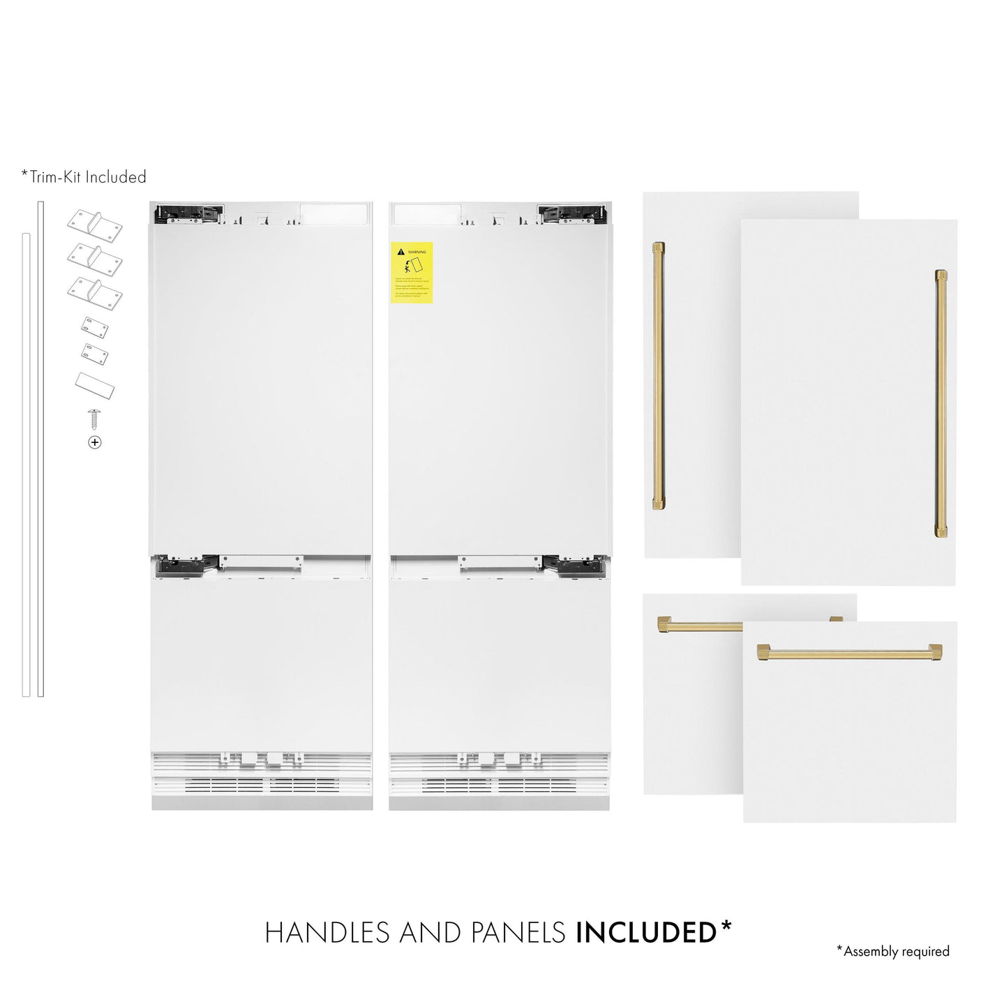 ZLINE 60" Autograph Edition 32.2 cu. ft. Built-in 4-Door French Door Refrigerator with Internal Water and Ice Dispenser in White Matte with Polished Gold Accents (RBIVZ-WM-60-G)